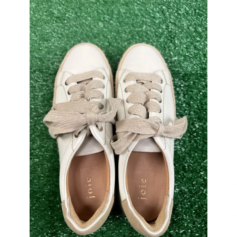 Joie Dabnis Lace-Up Platform Sneakers in White Leather Jute Espadrille Shoe SZ 8